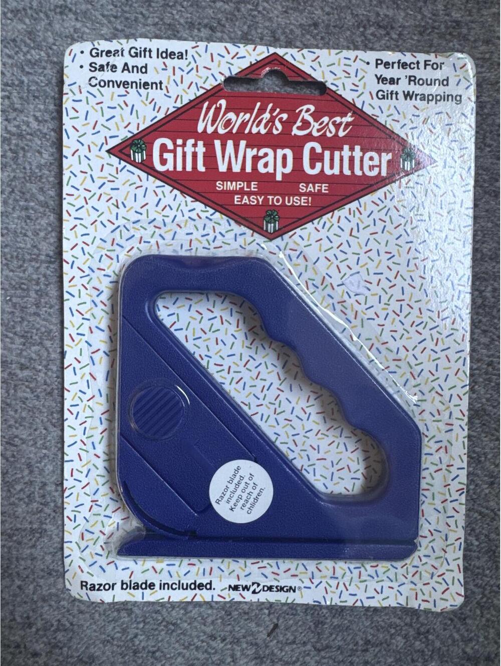 World's Best Gift Wrap Cutter New Design Inc NOS New on Card Blue Vintage